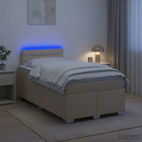  Krevet s box springom, madracem i LED-om Krem 120 x 200 cm Slike