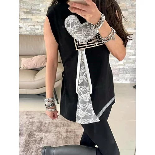 By o la la Black blouse with print zipper lace