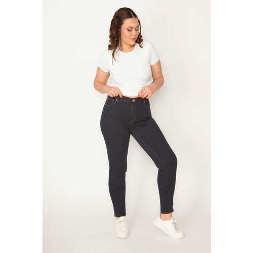 Şans Women's Plus Size Navy Blue 5 Pocket Jeans Slike