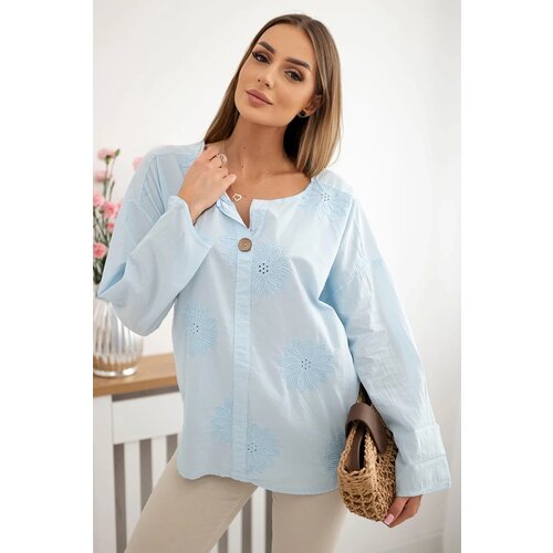 Kesi Włoski Shirt blouse with an embroidered pattern blue Slike