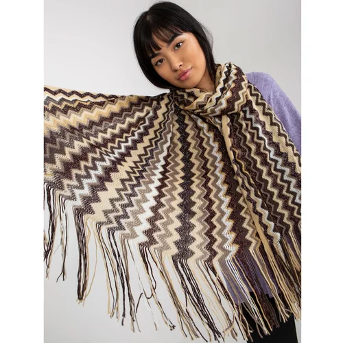 Fashion Hunters Light beige patterned scarf with fringes