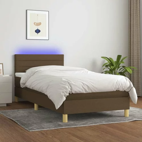  Box spring postelja z vzmetnico LED temno rjava 90x200 cm blago, (20726783)