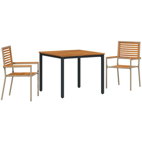 vidaXL 3-dijelni set za objedovanje u vrtu Bež poli ratan akacija, složive vrtne stolice s jastučićima - set od 2 u bež poli ratanu, vrtni stol 90x90x75 cm od čvrstog drva akacije i metala Cijene
