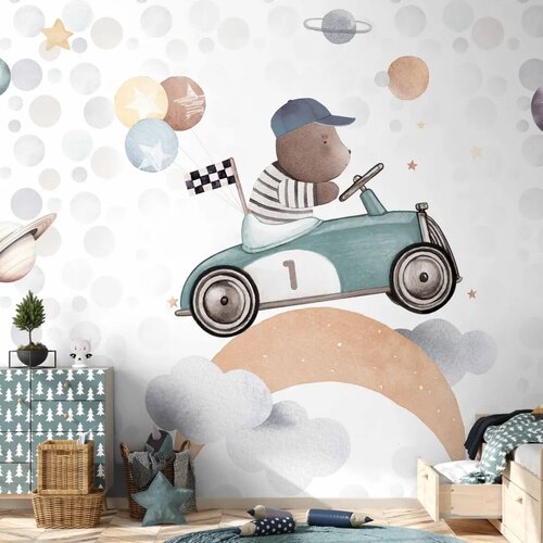  Foto tapeta - Teddy Bear in a Racing Car 500x350 Vodootporna Cene