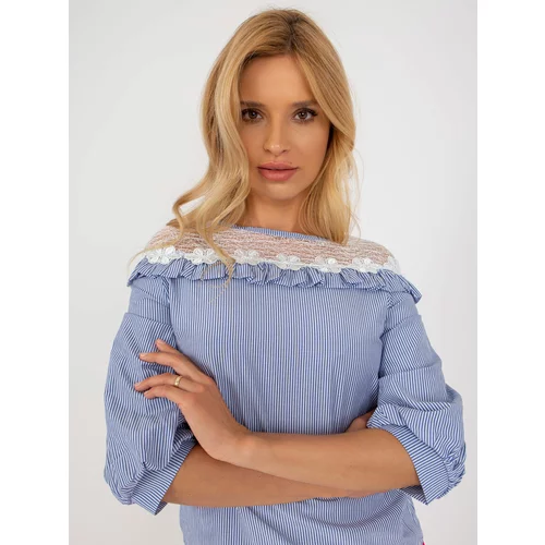 Fashion Hunters Blue and white formal blouse with lace