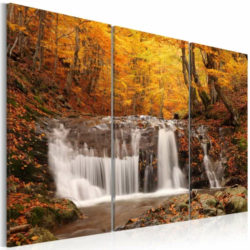 Slika - A waterfall in the middle of fall trees 60x40
