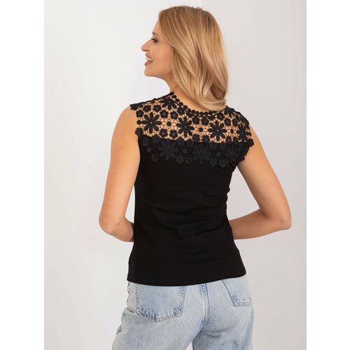 Fashion Hunters black blouse with lace at the neckline Slike