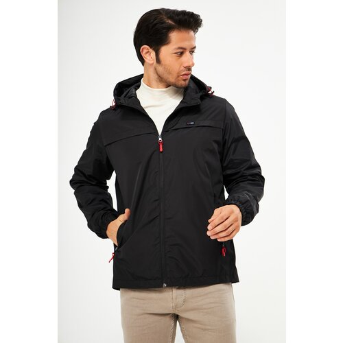 D1fference Men's Black Waterproof Hooded Raincoat with Pocket. Inner Lined. Cene