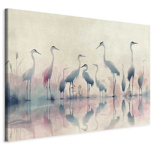  XXL slika - Birds by the lake - herons painted in watercolour in delicate grey and pink colours 130x87 Cijene