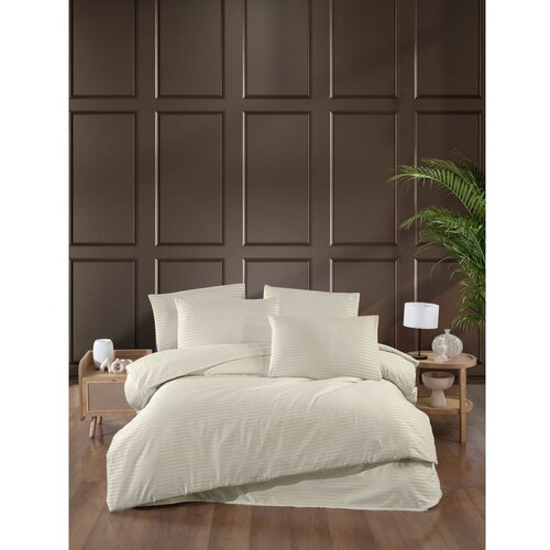 Mila Home Krem posteljina za bračni krevet/za produženi krevet od damasta s uključenom plahtom/4-dijelna 200x220 cm &amp;ndash; Slike