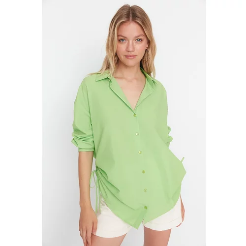 Trendyol Green Pleated Woven Beach Shirt