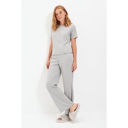 Trendyol Gray Shoulder Stitch Detailed Knitted Pajamas Set Slike