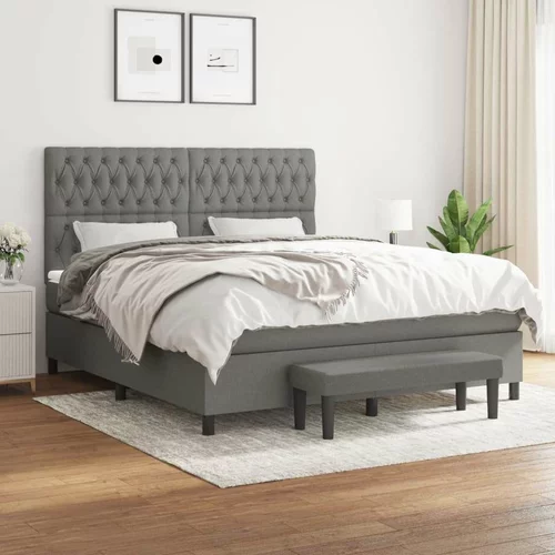  Box spring postelja z vzmetnico temno siva 180x200 cm blago, (20788883)