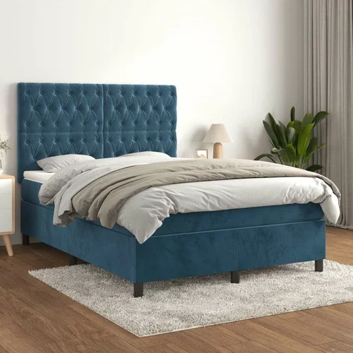  Box spring postelja z vzmetnico temno modra 140x200 cm žamet, (20901204)