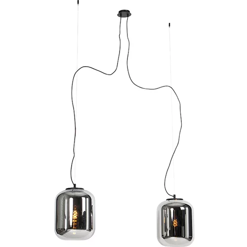 QAZQA Dizajn viseča svetilka črna z 2-svetlobnim steklom - Bliss