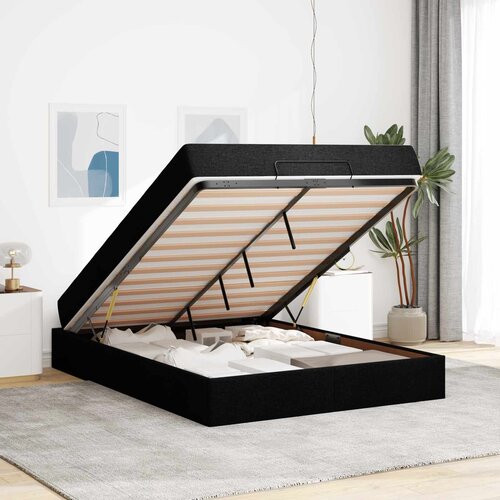  Okvir kreveta s madracem 2 kom. Crna tkanina 140 x 200 cm Slike