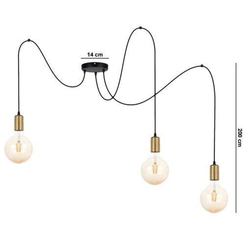  Luster na sajli MIROS 3xE27/60W/230V pauk crna/zlatna Slike