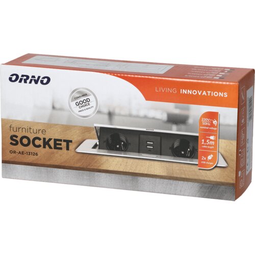 Orno Produžni kabel sa 2 x Schuko utičnice + 2 x USB, ugradbena - OR-AE-13126(GS)/BR Slike
