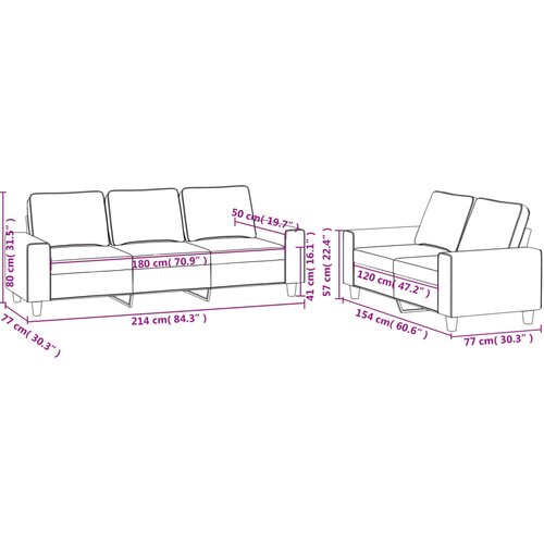  2-dijelni set sofa s jastucima smeđesivi od tkanine Slike