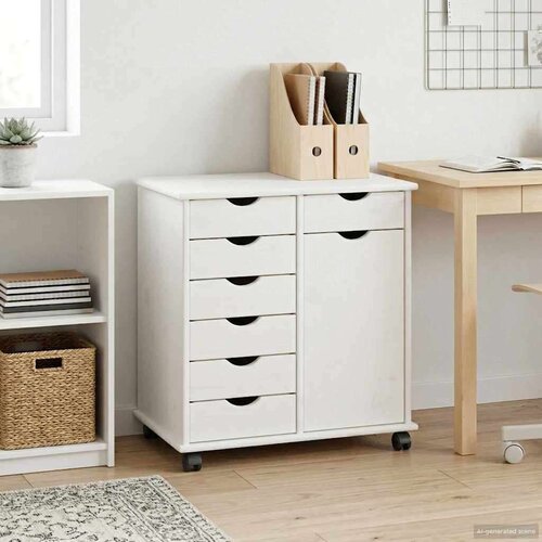  Mobilni ormar Bijelo 63 5 x 39 x 65 5 cm Čvrsto borovo drvo - Bijelo Cijene