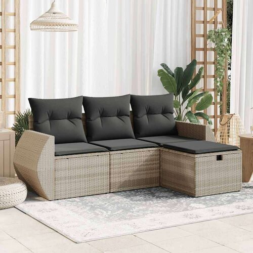 vidaXL 4-dijelni set vrtnih sofa s jastucima svijetlosivi poliratan Cijene
