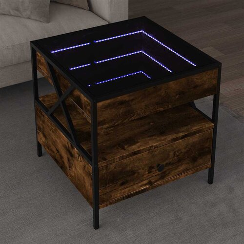  Stolić s beskonačnim LED svjetlima boja hrasta 50x50x51 cm Slike