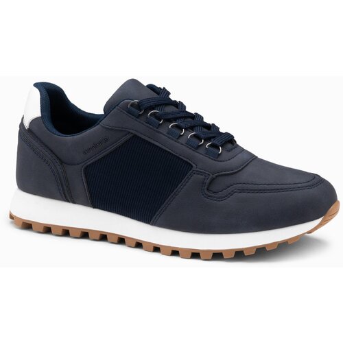 Ombre Patchwork shoes men's sneakers with combined materials - navy blue Cene