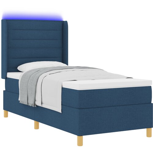 vidaXL Box Spring Postelja z Blazino & LED Modra 90x200 cm Tkanina, (22049158) Cene