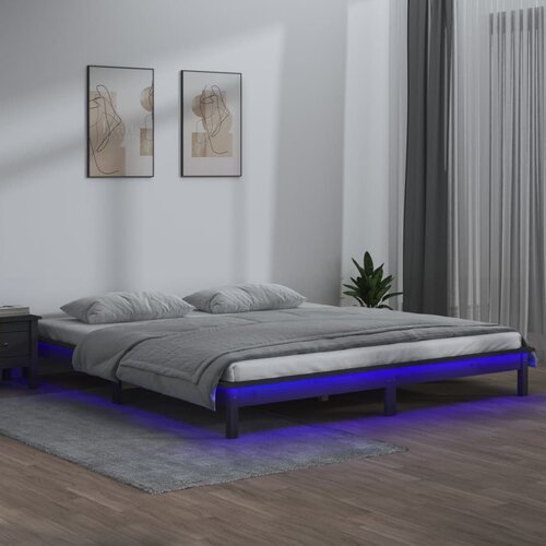 VidaXL LED posteljni okvir siv 140x190 cm trden les Slike