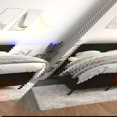 vidaXL Box spring postelja z vzmetnico LED črna 140x200 cm žamet Cene