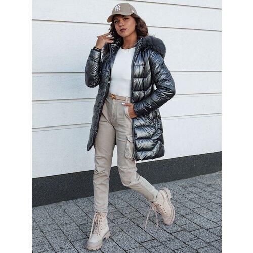 DStreet Women's winter quilted long jacket with hood SHINE gray Cene