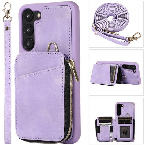 INORCO Za Samsung Galaxy S23+ Etui za telefon z držalom za kartico z zadrgo, z usnjem prevlečen TPU ovitek s stojalom in trakovi, (22036375) Slike