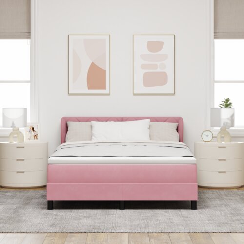 Box Spring Krevet s Madracem Ružičasta 140x190 cm Baršun Cijene