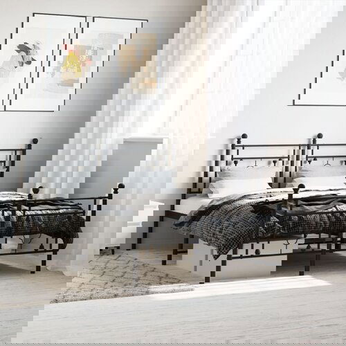 VidaXL Metalni okvir kreveta uzglavlje i podnožje crni 135x190 cm Slike