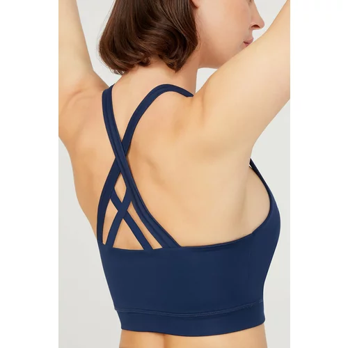 LOS OJOS Navy Blue Lightweight Support Back Detail Covered Sports Bra.