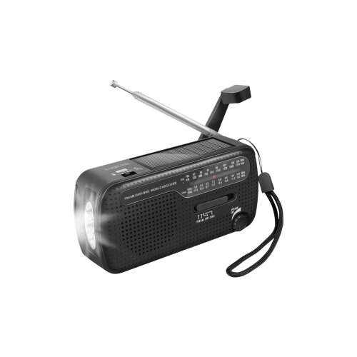 Logilink SP0061 radio za hitne slučajeve FM, AM, UKW (1014) radio za hitne slučajeve, USB funkcija punjenja baterije, ručna obrtaljka, funkcija Powerbank, solarni panel, džepna svjetiljka crna Cijene