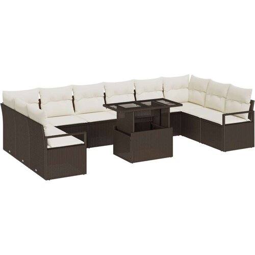  11-dijelni vrtni sofa set s jastučićima smeđa Poli Ratan 2-sjedna vrtna sofa s jastučićima smeđa Poli Ratan Slike