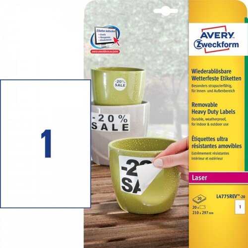 Avery Zweckform Zelo odporne odstranljive poliesterske etikete, bele 210 x 297 mm Cene