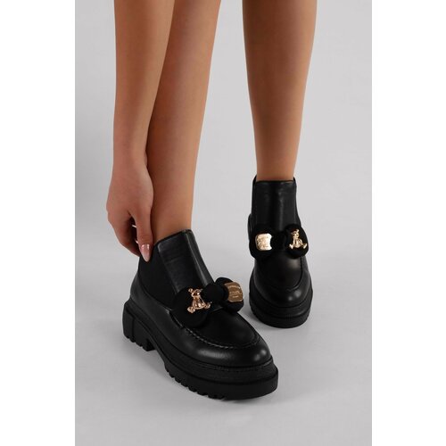 Shoeberry Women's Mottox Black Boots Loafer Black Skin Slike