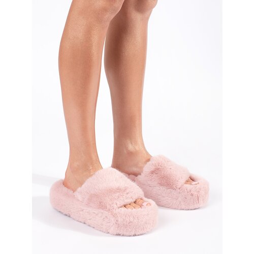 SEASTAR Pink fur house slippers on a platform Cijene