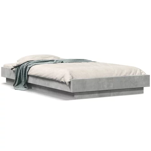 vidaXL Okvir kreveta s LED svjetlima boja betona 90 x 200 cm drveni