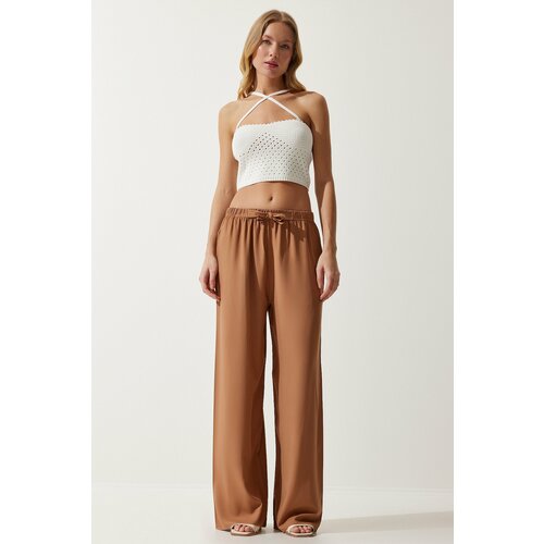 Happiness İstanbul Women's Biscuit Flowy Knitted Palazzo Trousers Slike