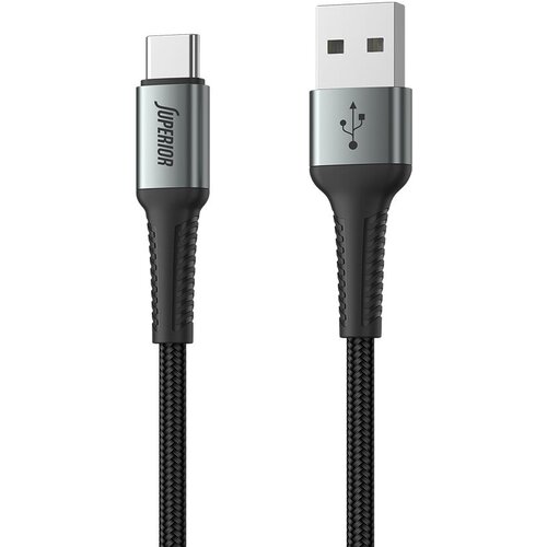 Superior USB data kabl SU-K108, USB-A na Type-C, Pleteni, Fast 27W, 3A, 2 m, Crni Cene