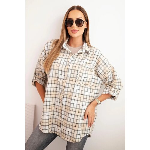 Kesi Włoski Women&amp;#039;s cotton checkered shirt with a distressed effect beige Slike