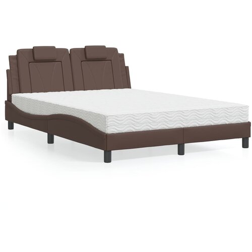 VidaXL Krevet s madracem smeđi 140x200 cm od umjetne kože Slike