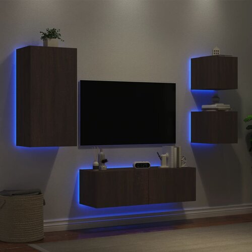  The Living Store Stenske TV omarice z LED lučkami 4 kosi rjavi hrast - Stenska TV Omarica, (21555677) Cene
