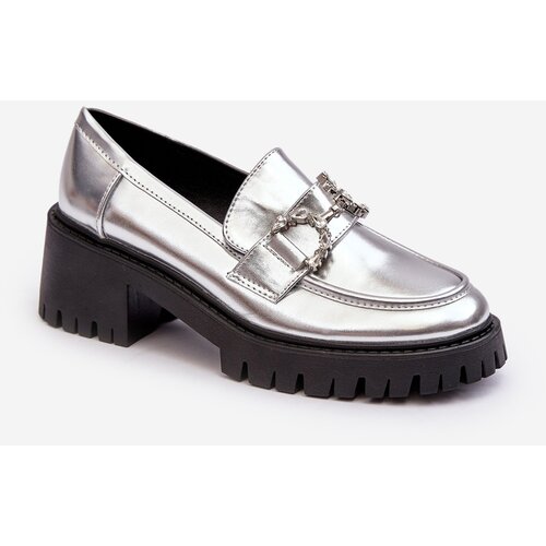 Kesi Women&amp;#039;s leather boots with chunky high heels, silver Lemmitty Slike