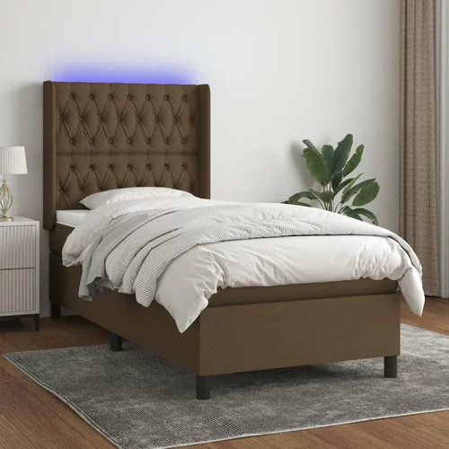  Box spring postelja z vzmetnico LED temno rjava 80x200 cm blago, (20999404)