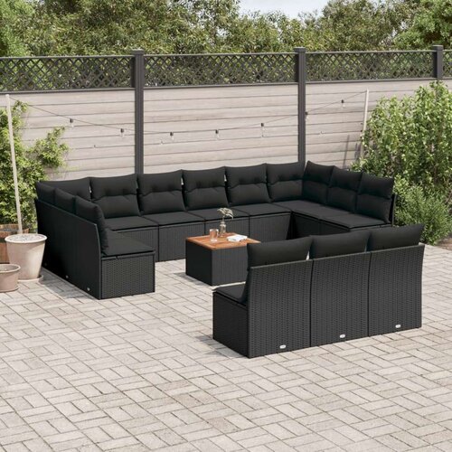  14-dijelni set vrtnih sofa s jastucima poliratan crni Cene