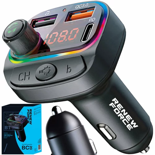  Auto FM transmiter LCD bluetooth i punjač 12-24V 2x USB Quick Charge 3.0 RGB